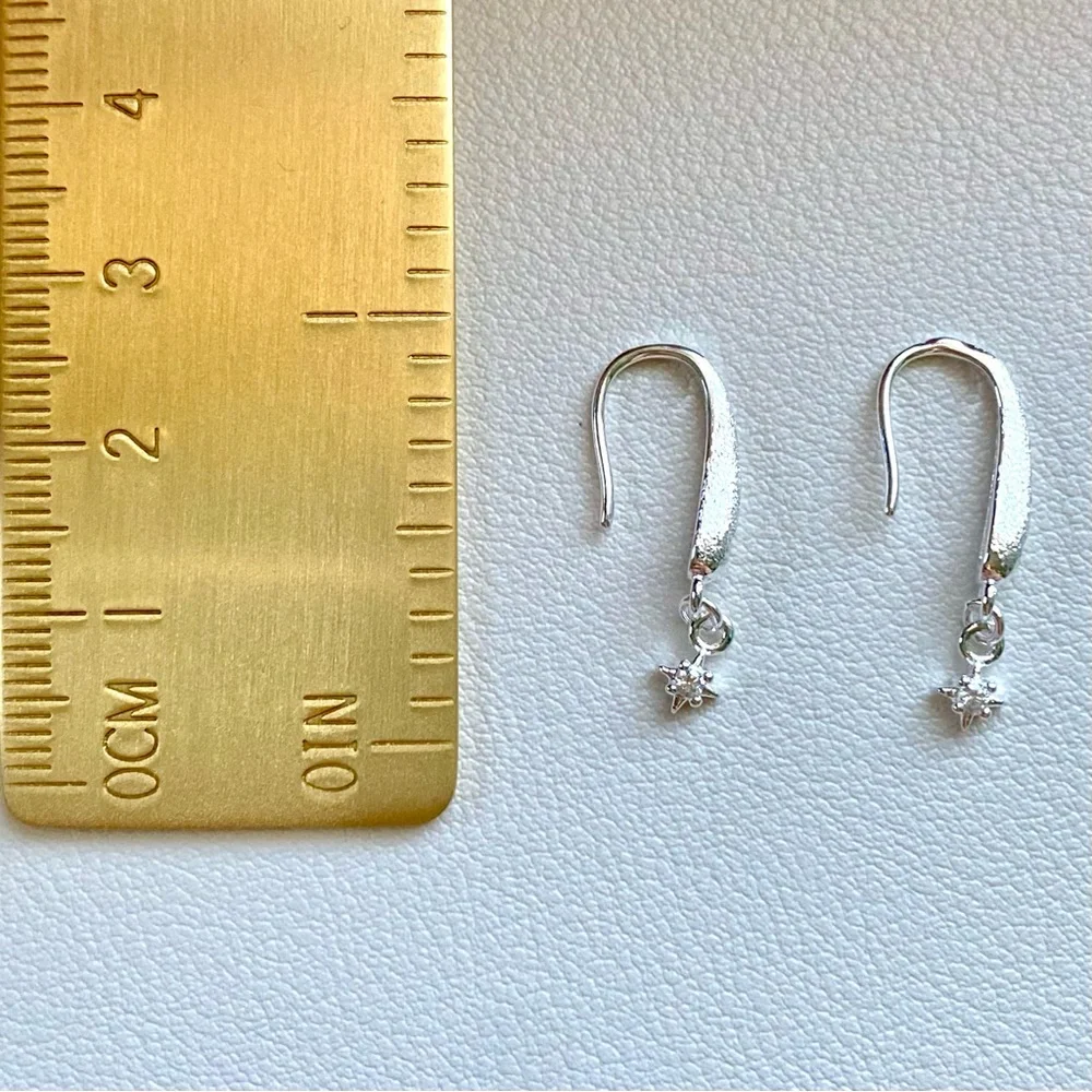 Silver Dangle Star Drop Earrings - White